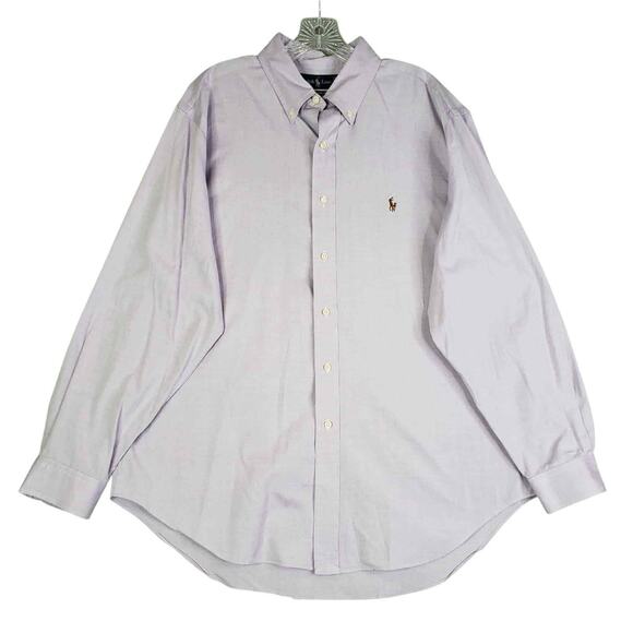 Polo Ralph Lauren Shirt Oxford Button Down LS Mens Size 17.5 XL Plaid Purple - Picture 2 of 10